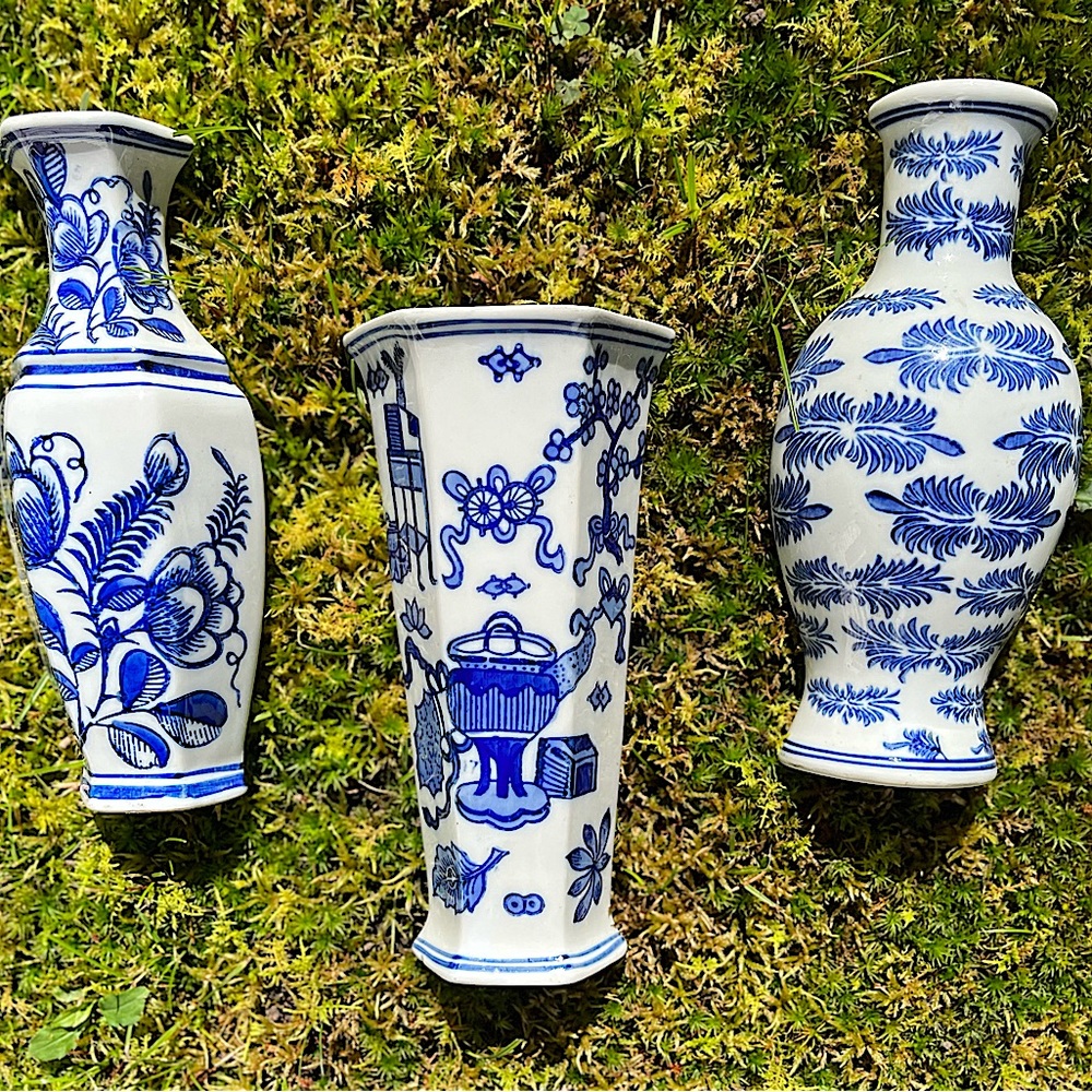 3 China Blue Porcelain Wall Vases